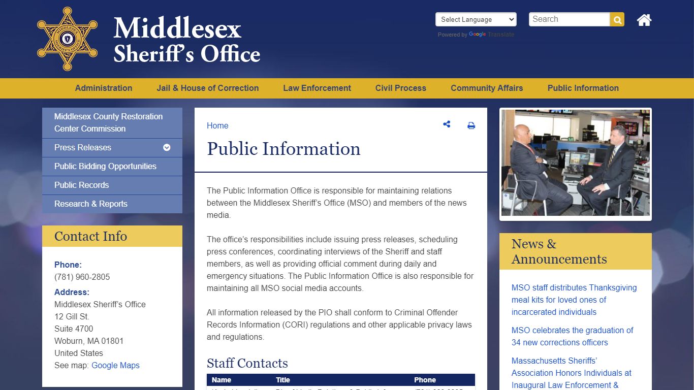 Public Information | Middlesex Sheriff